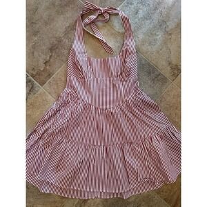 Wild Fable Women's Tiered Halter Mini A-Line Dress Red & White Stripe Size L NWT